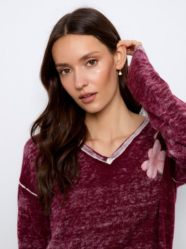Reversible Floral V-Neck Sweater