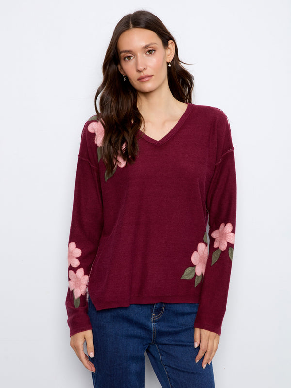 Reversible Floral V-Neck Sweater
