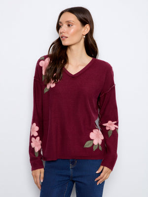 Reversible Floral V-Neck Sweater