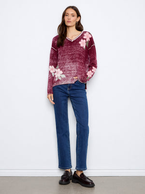 Reversible Floral V-Neck Sweater