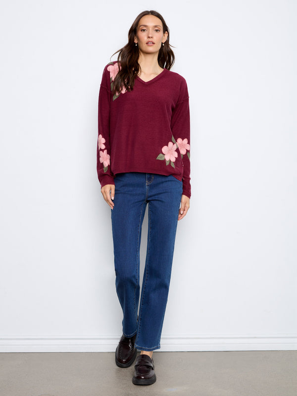 Reversible Floral V-Neck Sweater