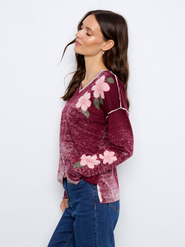 Reversible Floral V-Neck Sweater