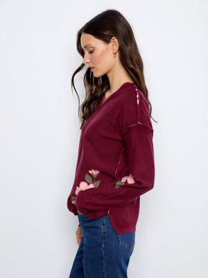 Reversible Floral V-Neck Sweater
