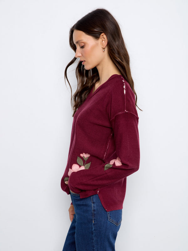 Reversible Floral V-Neck Sweater