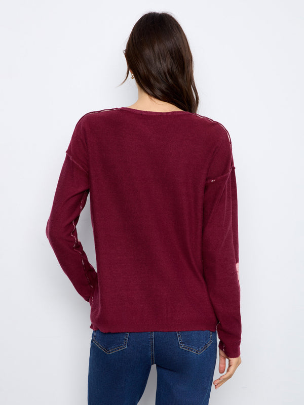 Reversible Floral V-Neck Sweater
