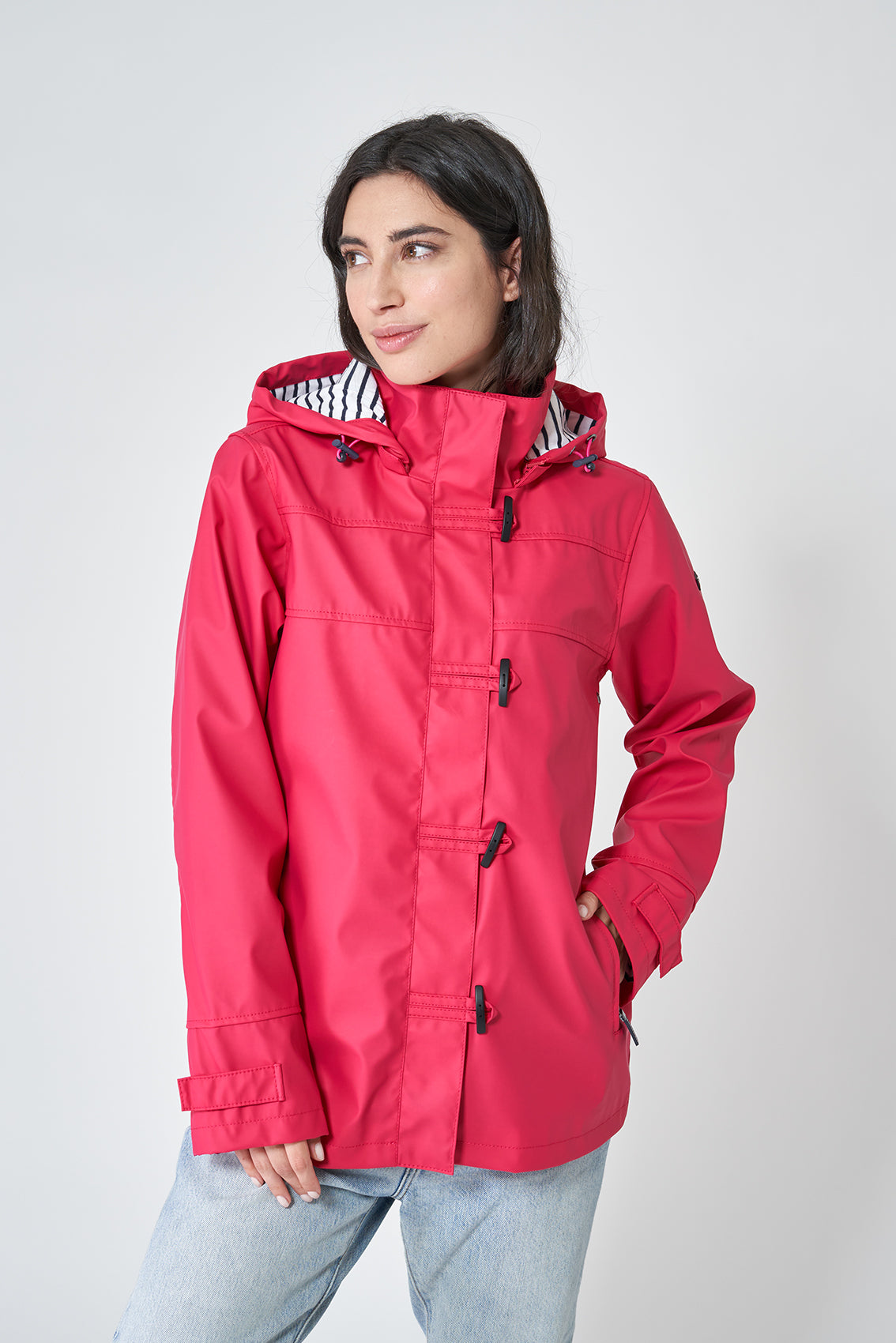 Ladies Rain Jacket With Striped Lining - Rasberry