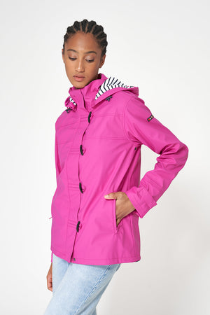 Ladies Classic Sailor-Style Rain Jacket - Raspberry