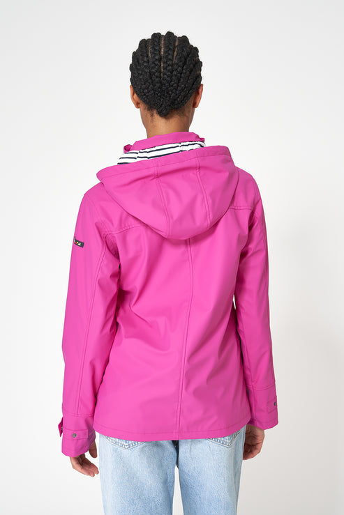 Ladies Classic Sailor-Style Rain Jacket - Raspberry
