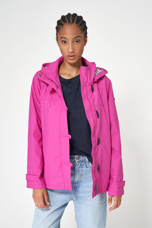 Ladies Classic Sailor-Style Rain Jacket - Raspberry