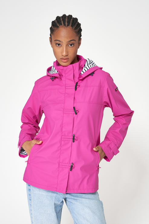 Ladies Classic Sailor-Style Rain Jacket - Raspberry