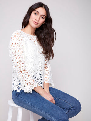 Cotton Blend Crochet Top - Natural