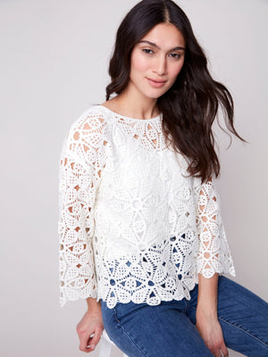 Cotton Blend Crochet Top - Natural