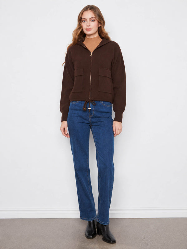 Zip Front Knit Hooded Jacket