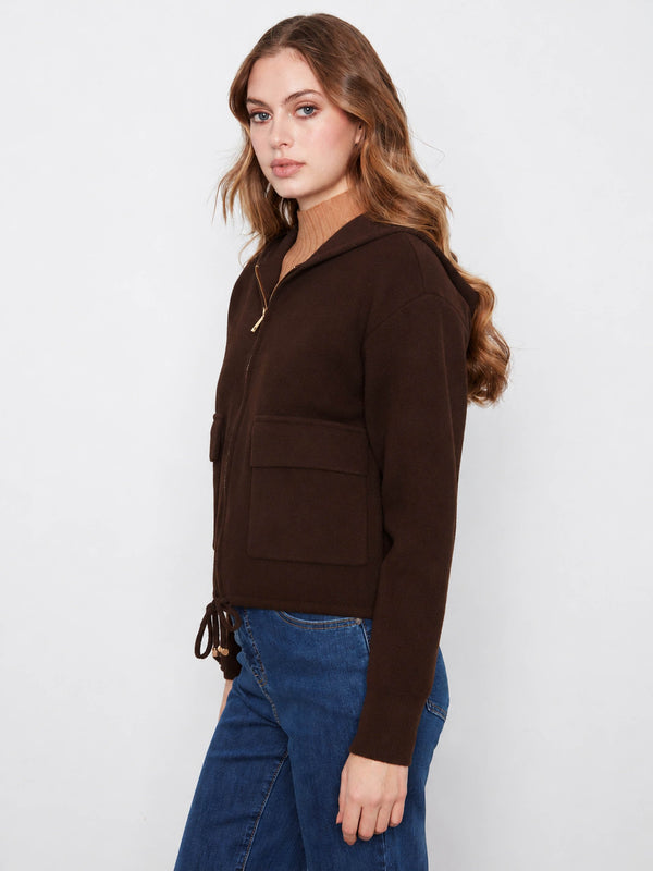 Zip Front Knit Hooded Jacket