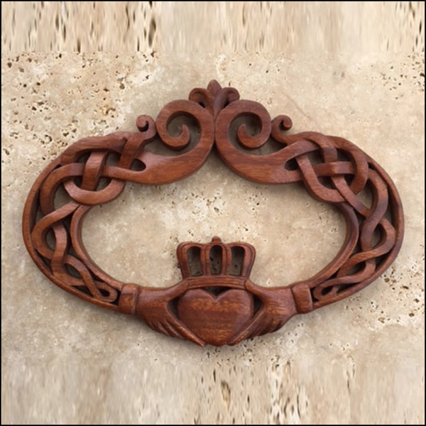 Oval Claddagh Wood Carving