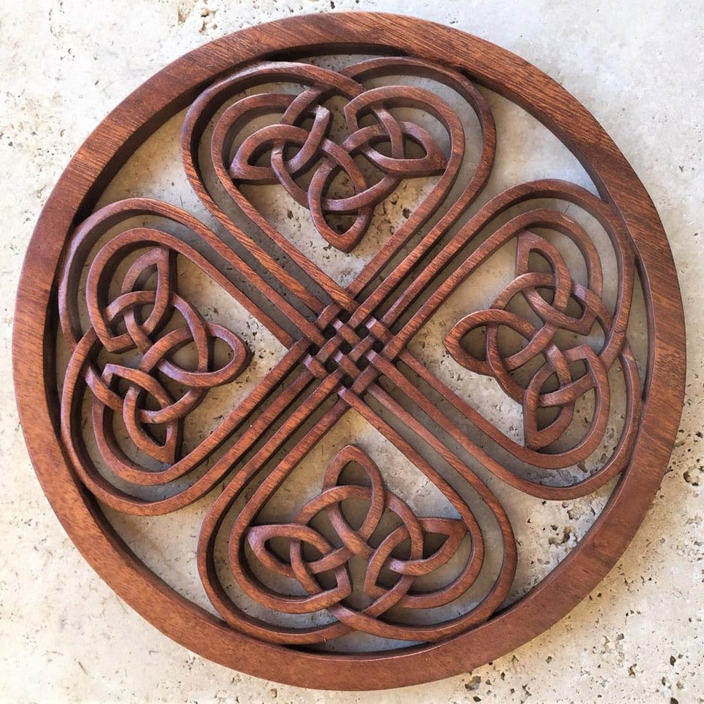 Celtic Four Leaf Clover Wood Carving
