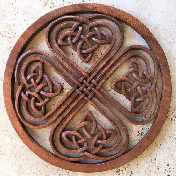 Celtic Four Leaf Clover Wood Carving
