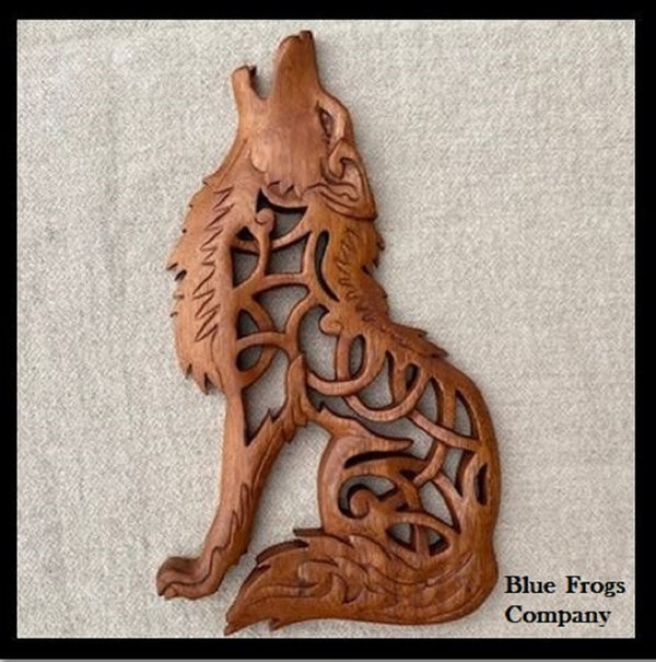 Celtic Howling Wolf Wood Carving
