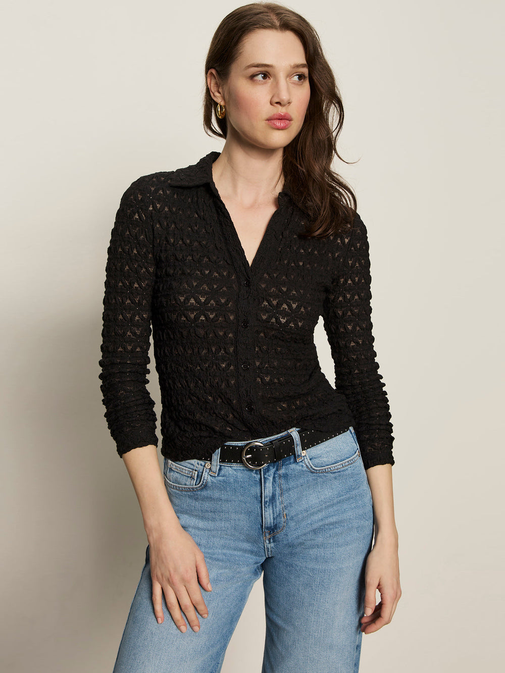 Dream Girl Lace Button Up - Black