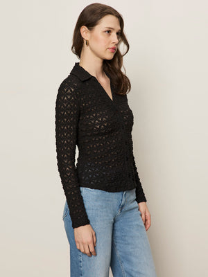 Dream Girl Lace Button Up - Black