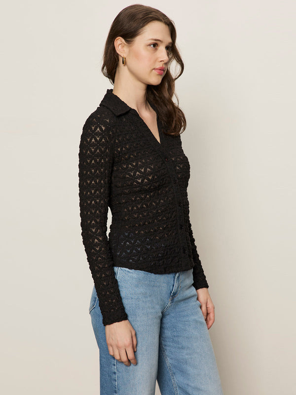 Dream Girl Lace Button Up - Black