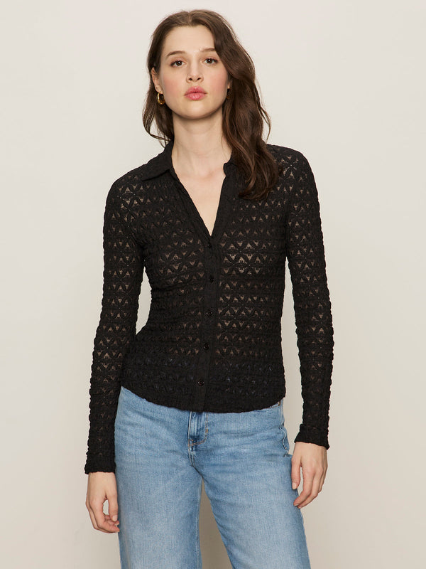 Dream Girl Lace Button Up - Black