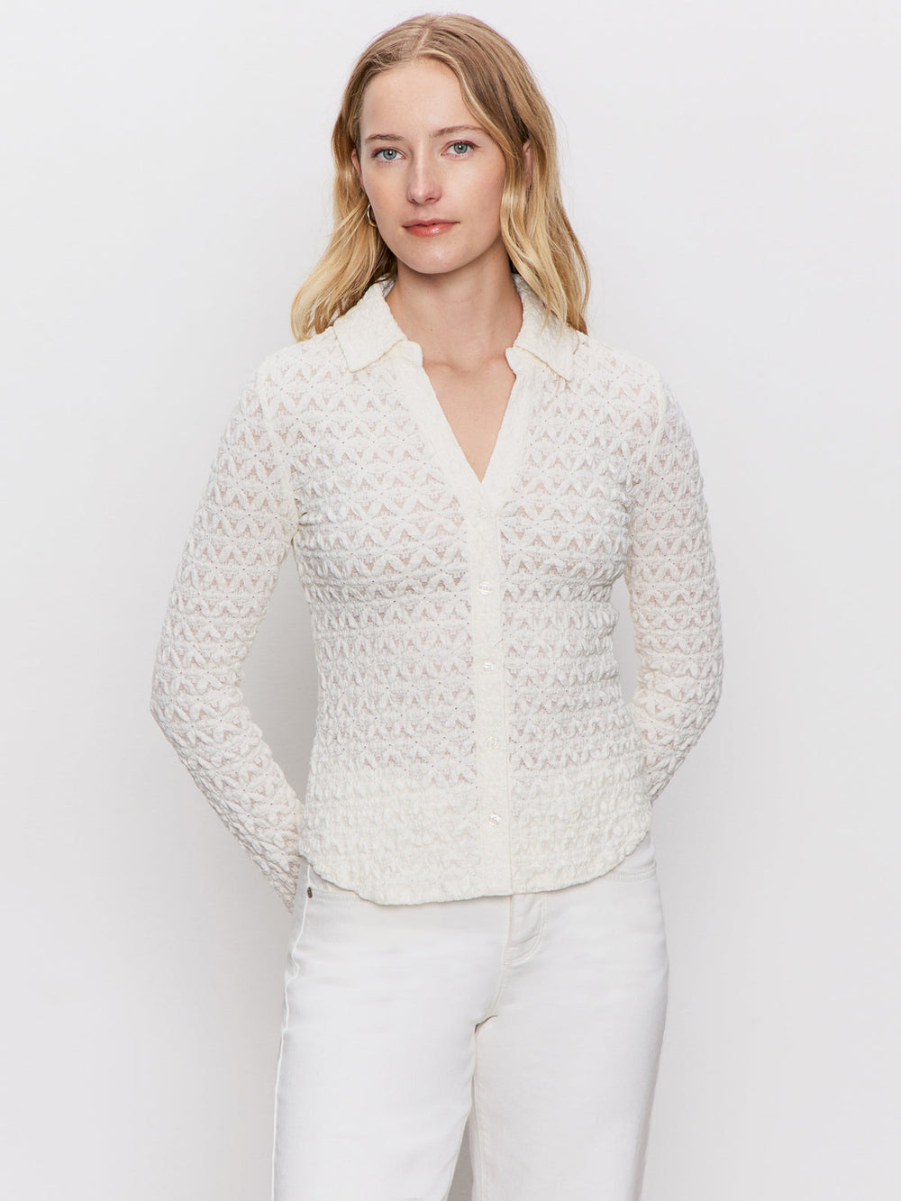 Dream Girl Lace Button Up - Chalk