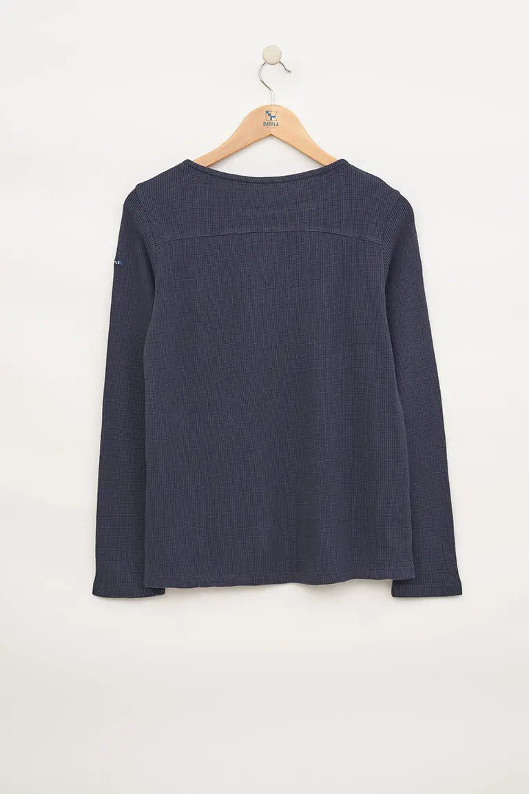Long Sleeve Waffle Shirt w/ Side Buttons - Navy