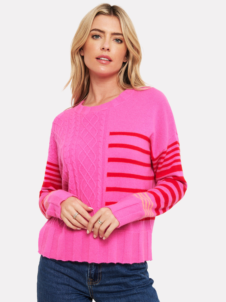 Callie Cable Stipe Crew Pullover