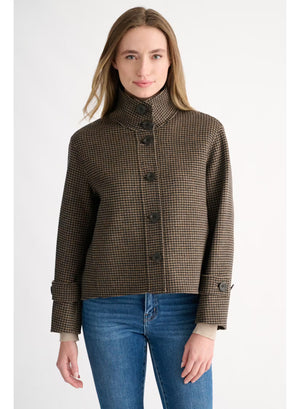 Houndstooth Button Mock Neck Coat