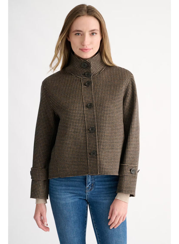 Houndstooth Button Mock Neck Coat