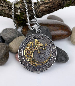Woldhound  Encircled with Runes and Gold Detail Pendant