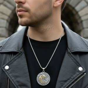 Woldhound  Encircled with Runes and Gold Detail Pendant