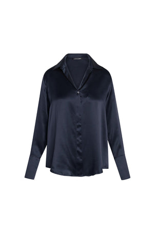 Daria French Cuff Silk Blouse - Midnight Navy