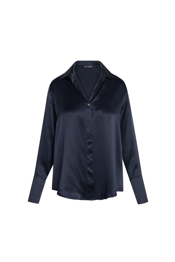 Daria French Cuff Silk Blouse - Midnight Navy