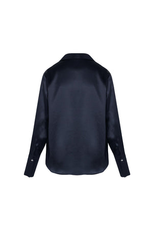 Daria French Cuff Silk Blouse - Midnight Navy