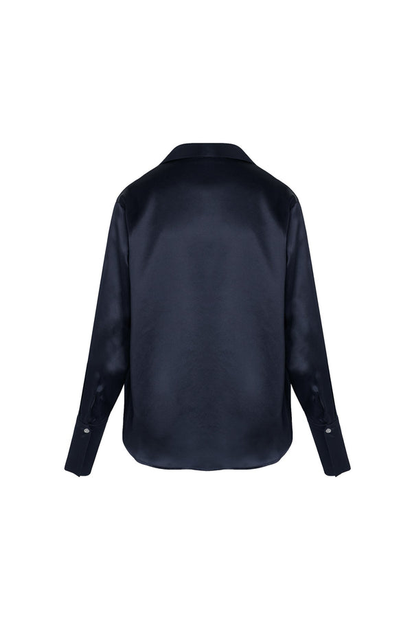 Daria French Cuff Silk Blouse - Midnight Navy