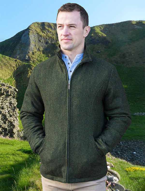 Donegal Wool Tweed Jacket - Olive Herringbone