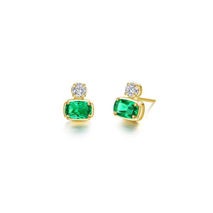 Regal Cushion-Cut Earrings - Simulated Emerald