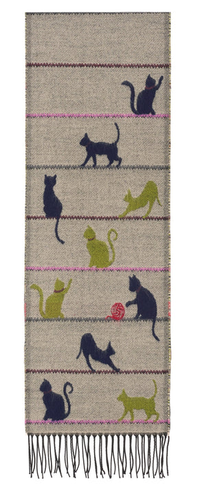 Scarf Cats Motif - 18 Natural