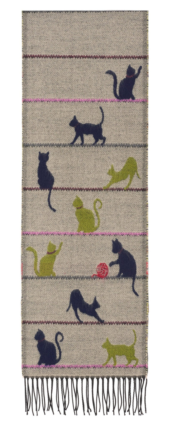 Scarf Cats Motif - 18 Natural