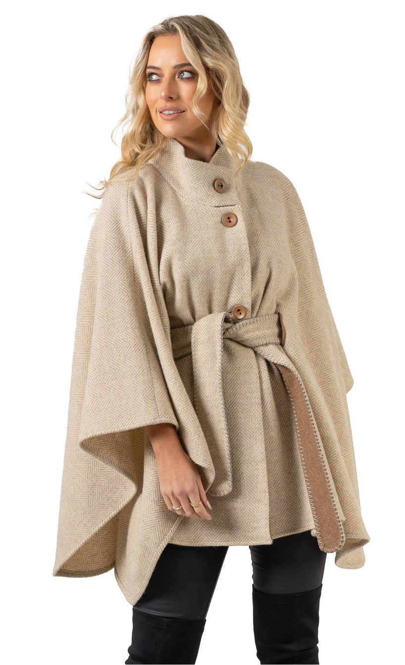 Lafo Herringbone Tweed Cape With Belt
