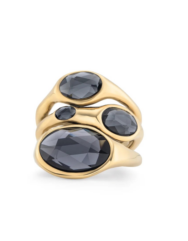 Sunshine Gold Ring - Black Stones