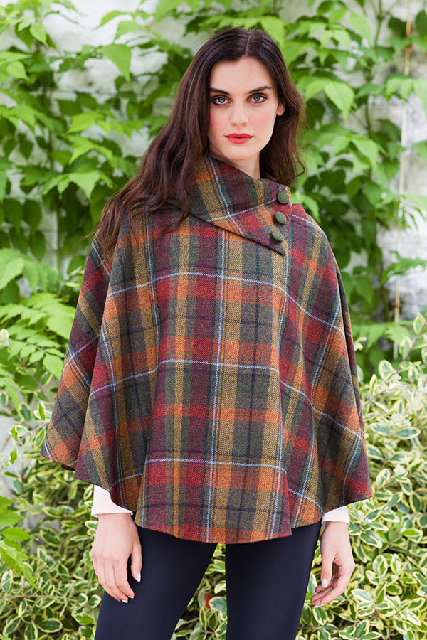 Irish Tweed Poncho - Autumn Plaid