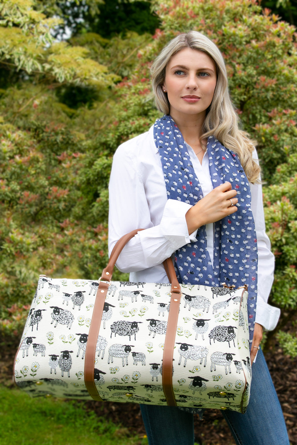 Mini Sheep And Dog Scarf - Denim Blue