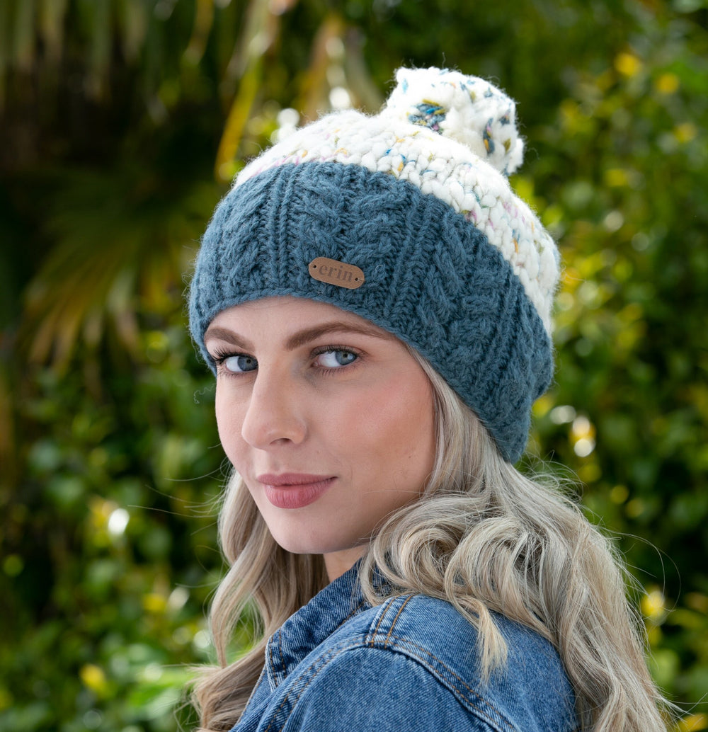 Uneven Wool Bobble Hat - Denim Blue