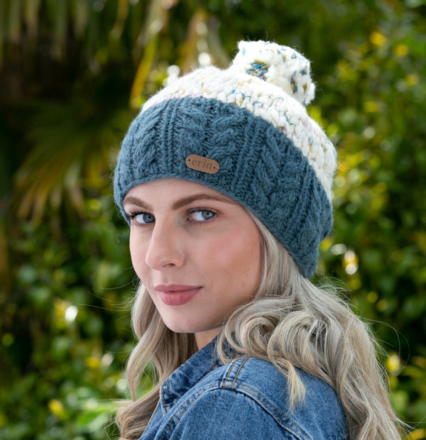 Uneven Wool Bobble Hat - Denim Blue