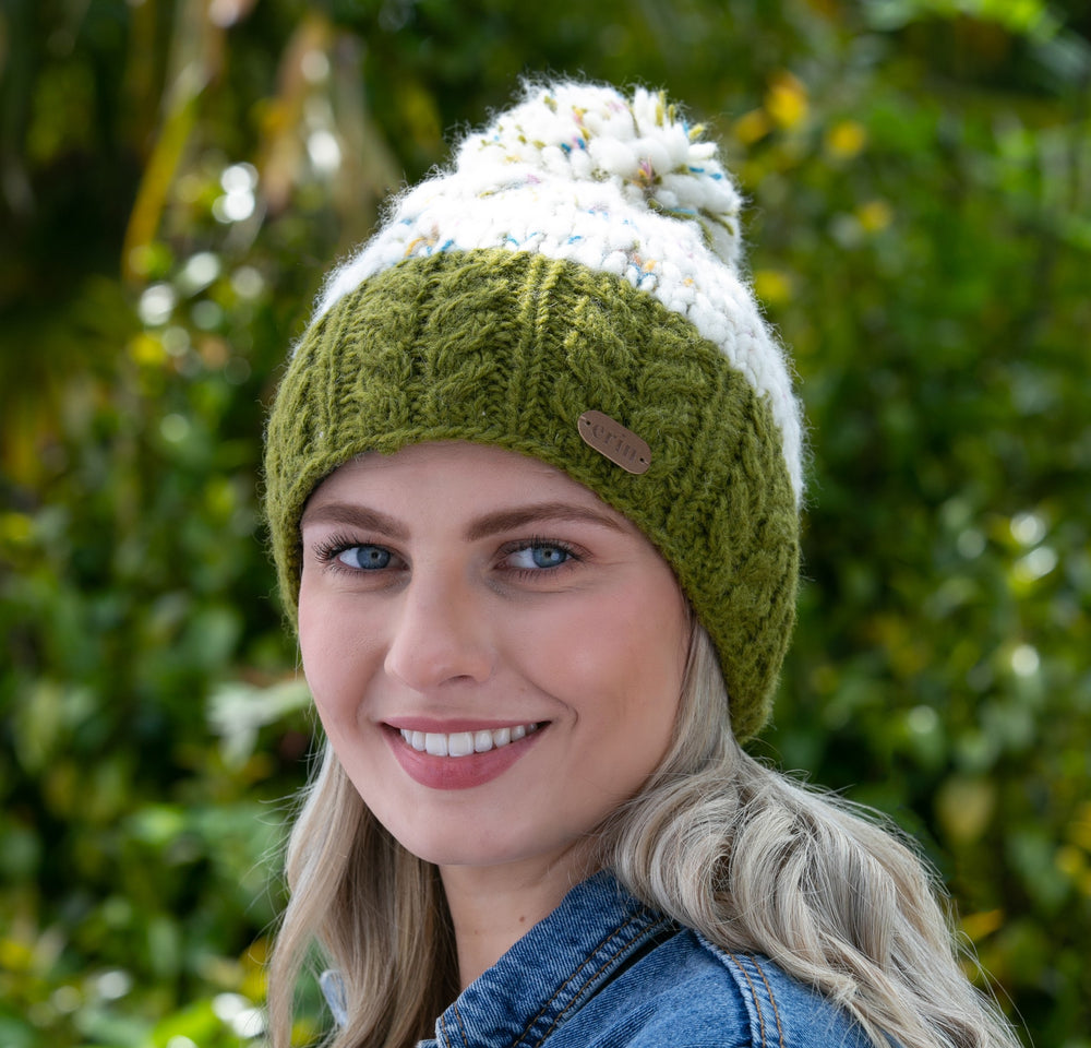 Uneven Wool Bobble Hat - Green
