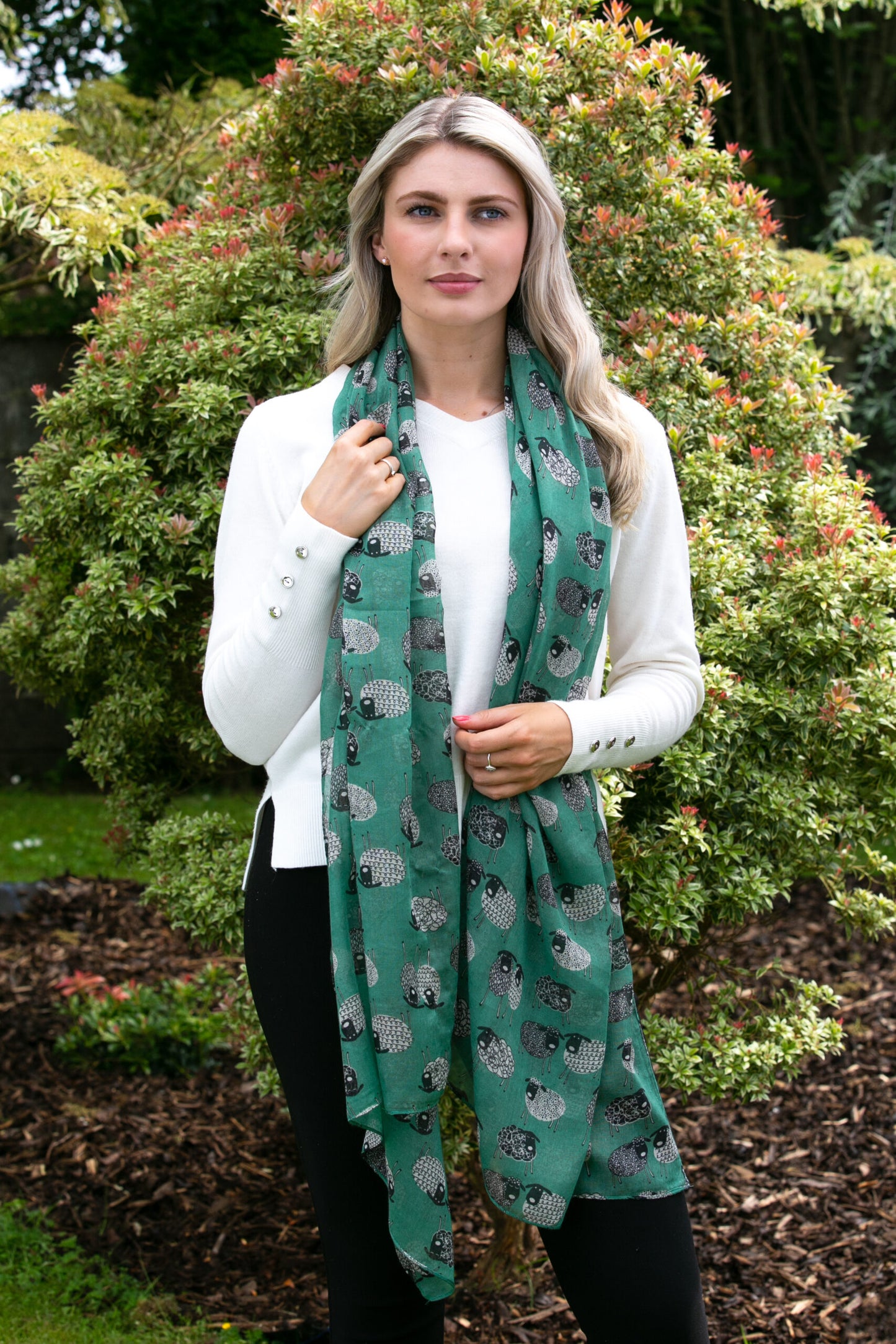 Sketched Sheep Scarf - Green