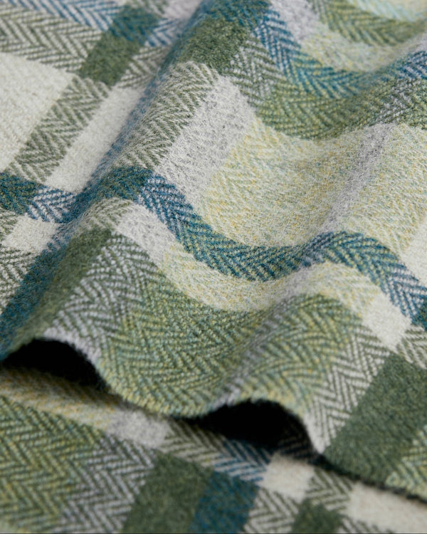 Foxford Green & Cream Tartan Lambswool Scarf